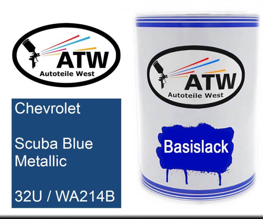 Chevrolet, Scuba Blue Metallic, 32U / WA214B: 500ml Lackdose, von ATW Autoteile West.